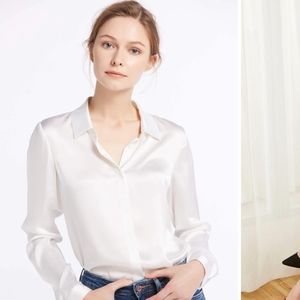 LilySilk 100% Silk White Sz M Basic Concealed Placket Silk Shirt
